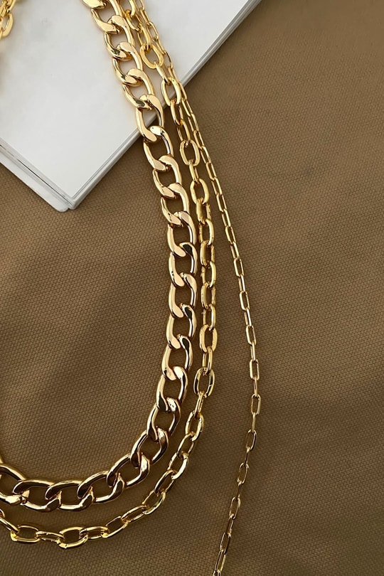 Üçlü Chain Kolye Gold