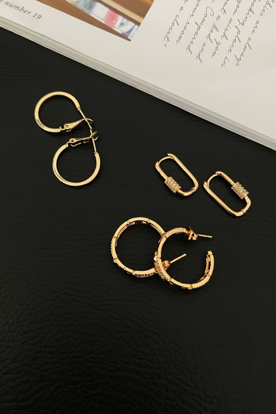 Çelik Geometrik Zirkon Küpe Gold