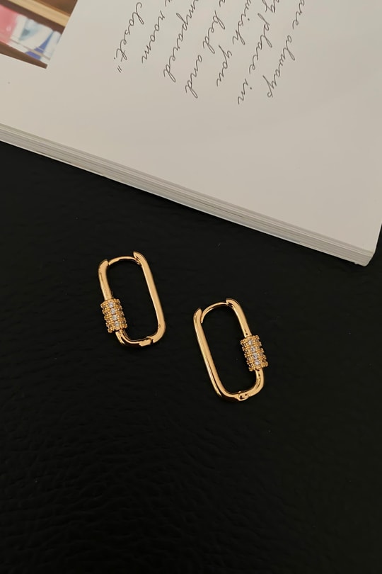 Çelik Geometrik Zirkon Küpe Gold