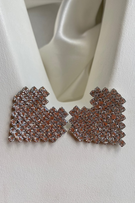 Glitter Kalp Küpe Gümüş