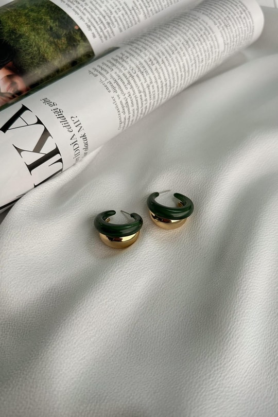 Gold Blomblu Küpe Zümrüt Yeşili