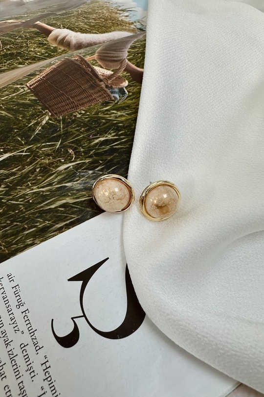 İncili Vintage Küpe Gold