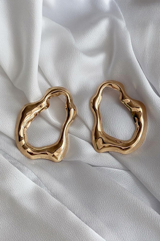 Metal Oval Küpe Gold