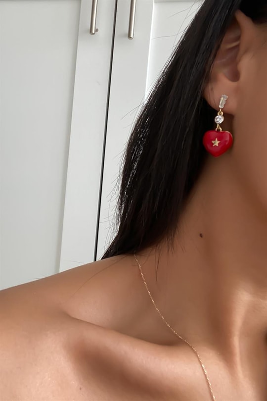 Red Heart Su Yolu Küpe Kırmızı
