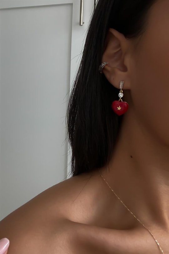 Red Heart Su Yolu Küpe Kırmızı