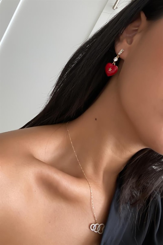Red Heart Su Yolu Küpe Kırmızı