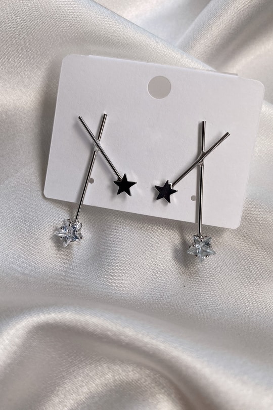 Stars Dikey Küpe Gümüş