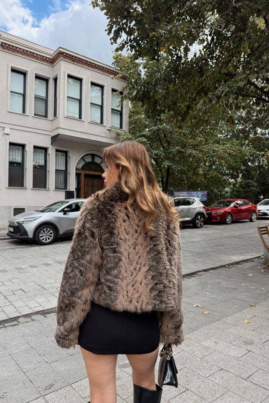 Fermuarlı Premium Kürk Camel