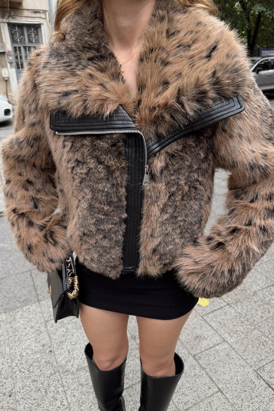 Fermuarlı Premium Kürk Camel