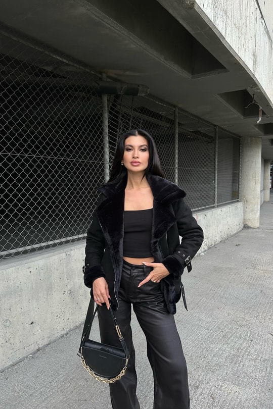 İçi Kürklü Biker Mont Siyah