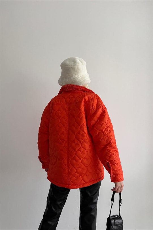 Kapitone Kalp Desenli Mont Oranj