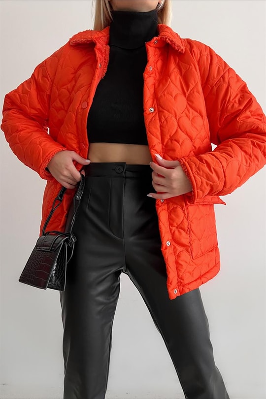 Kapitone Kalp Desenli Mont Oranj