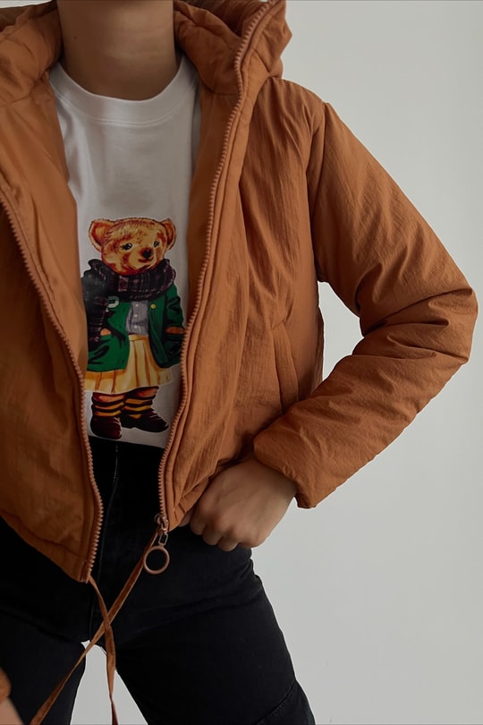 Kapüşonlu Crop Şişme Mont Tarçın