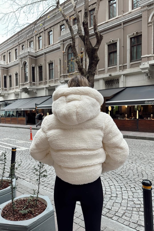 Kapüsonlu Teddy Mont Krem