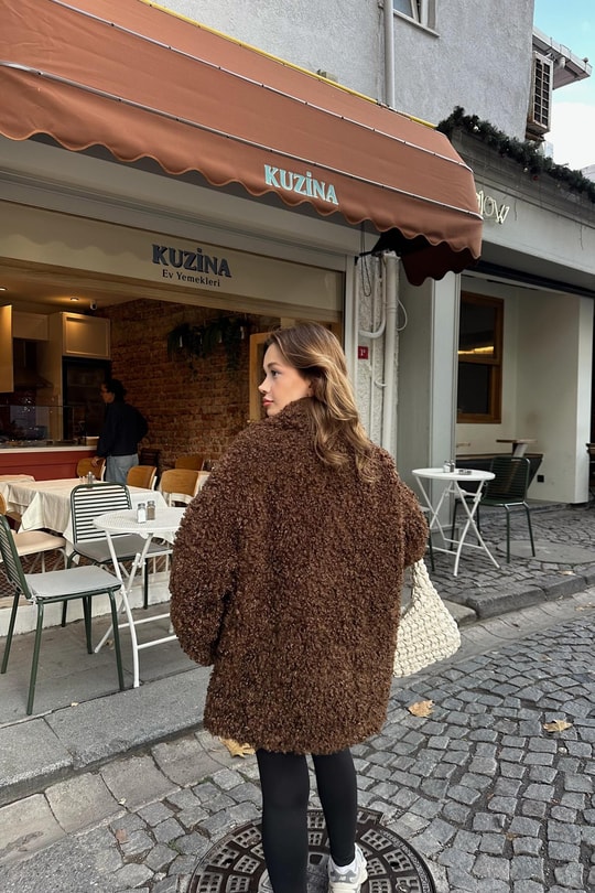 Kemerli Buklet Premium Kürk Kahve