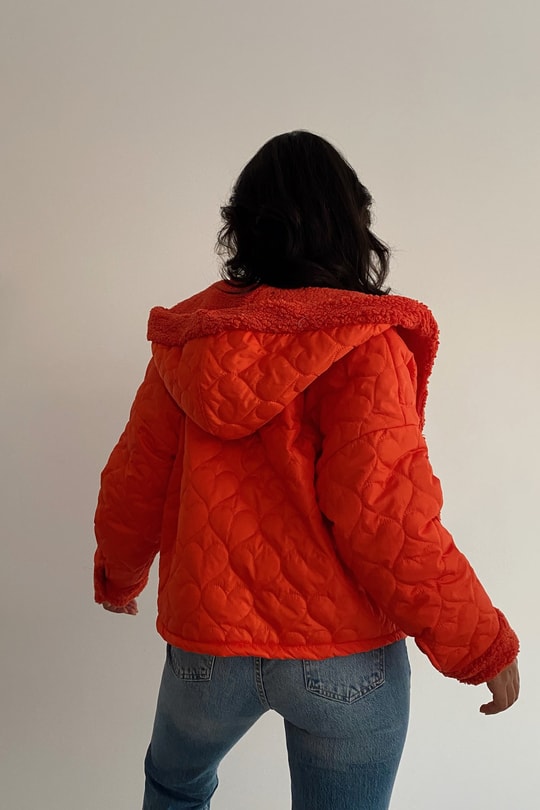 Kürk yaka Kalp Desenli Mont Oranj