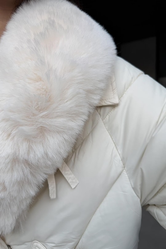 Kürk Yaka Puffer Mont Ekru