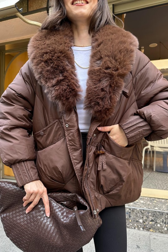 Kürk Yaka Puffer Mont Kahve