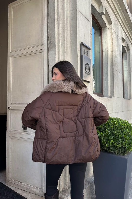 Kürk Yaka Puffer Mont Kahve