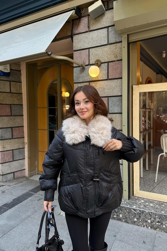 Kürk Yaka Puffer Mont Siyah
