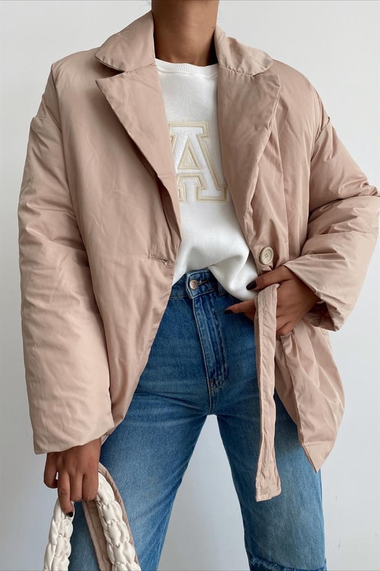 Kuşaklı Premium Şişme Mont Camel