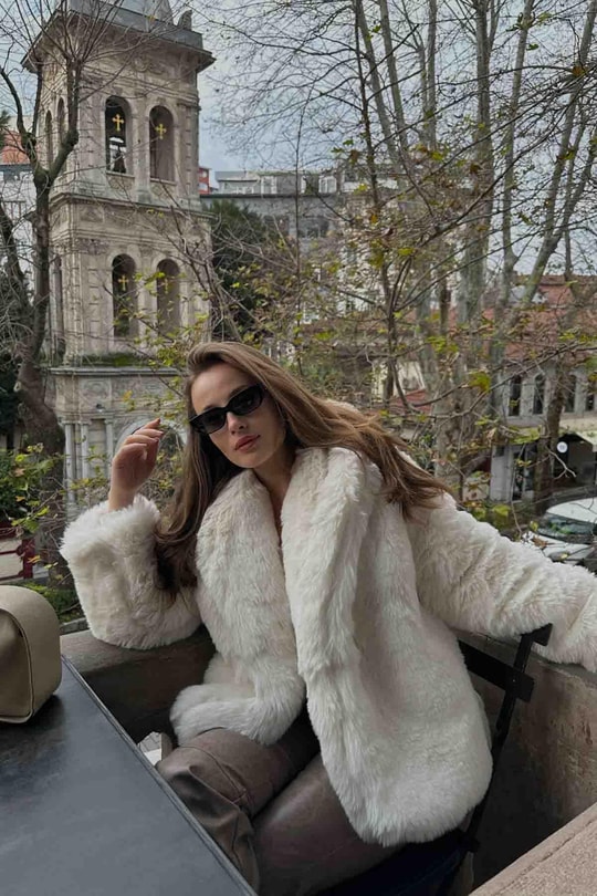 Luxury Suni Kürk Krem