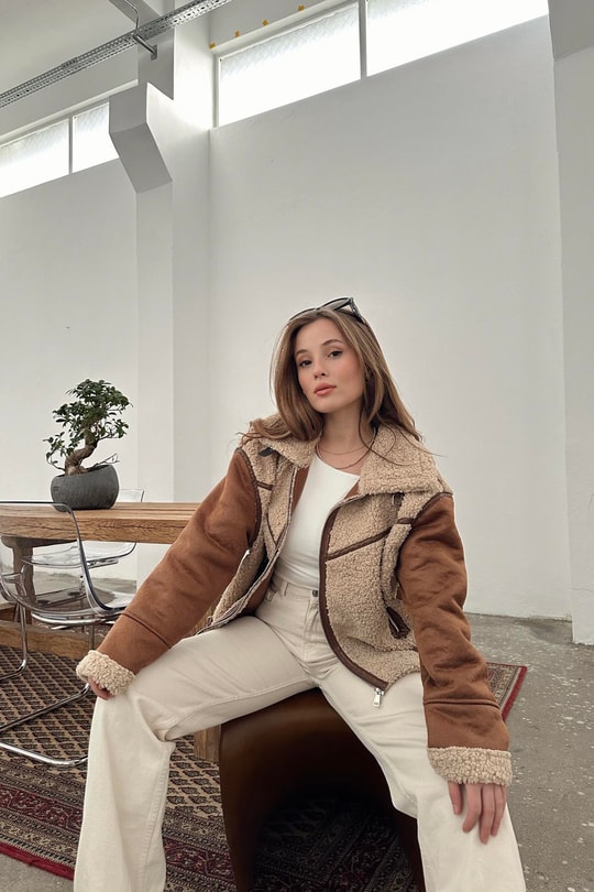 Nubuk Kol Teddy Biker Mont Kahve