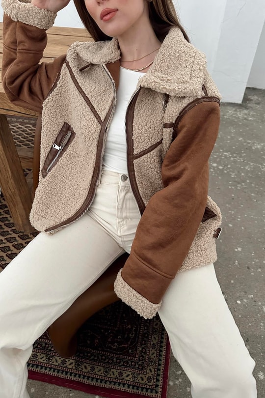 Nubuk Kol Teddy Biker Mont Kahve