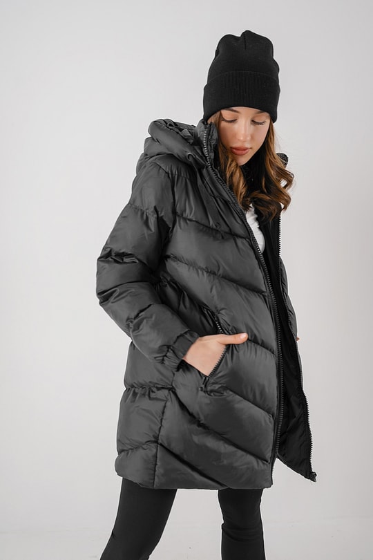 Oversize Kapüşonlu Şişme Mont Siyah