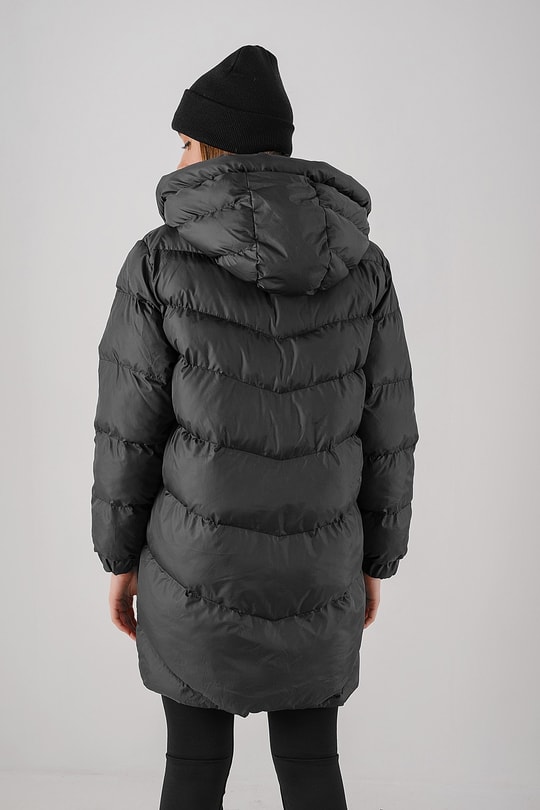 Oversize Kapüşonlu Şişme Mont Siyah