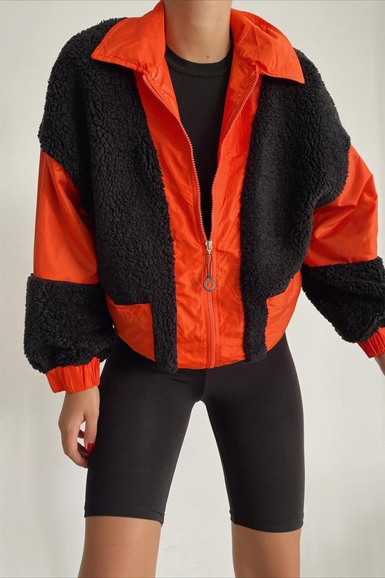 Paraşüt Kumaş Peluş Mont Oranj