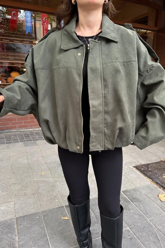 Süet Bomber Mont Yeşil