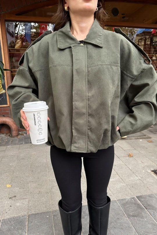 Süet Bomber Mont Yeşil