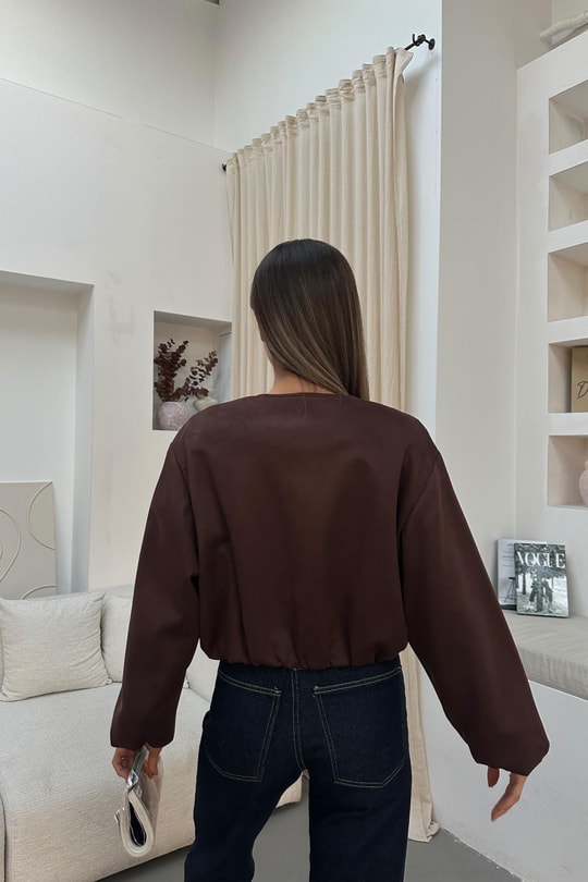 Süet Cepli Bomber Mont Acı Kahve