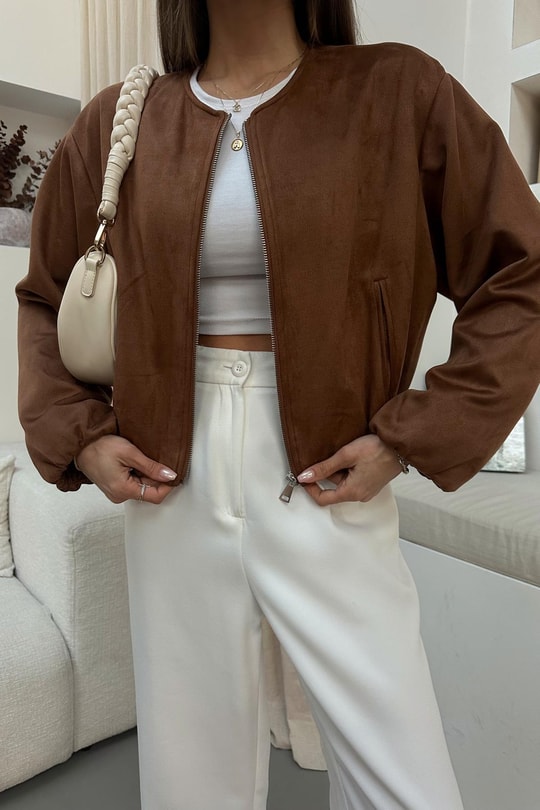 Süet Cepli Bomber Mont Taba