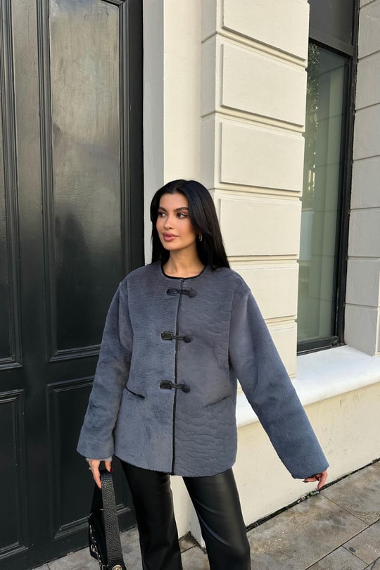 Süni Kürk Vintage Mont Gri