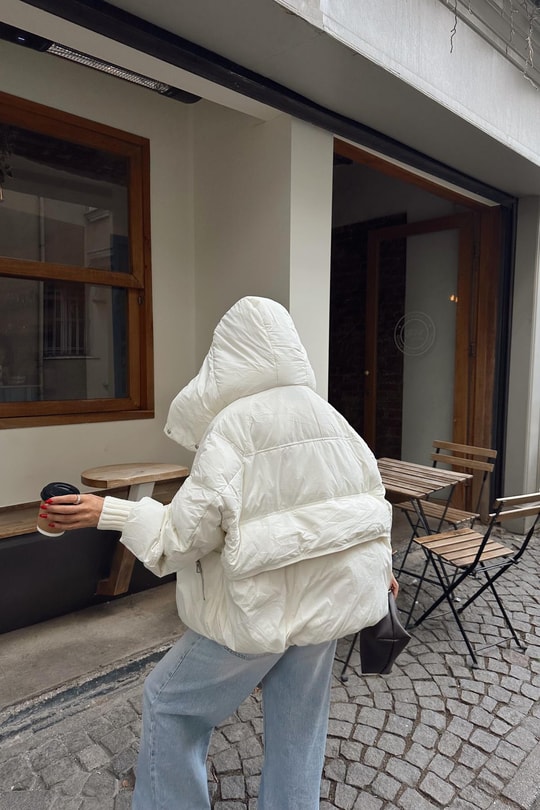 Whıte Premium Şişme Mont Ekru