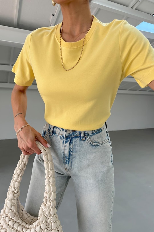 Bisiklet Yaka Tshirt Sarı