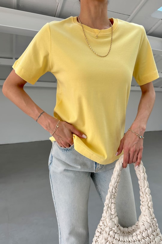 Bisiklet Yaka Tshirt Sarı