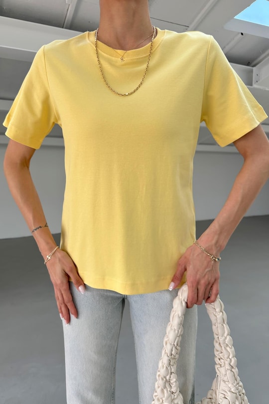Bisiklet Yaka Tshirt Sarı