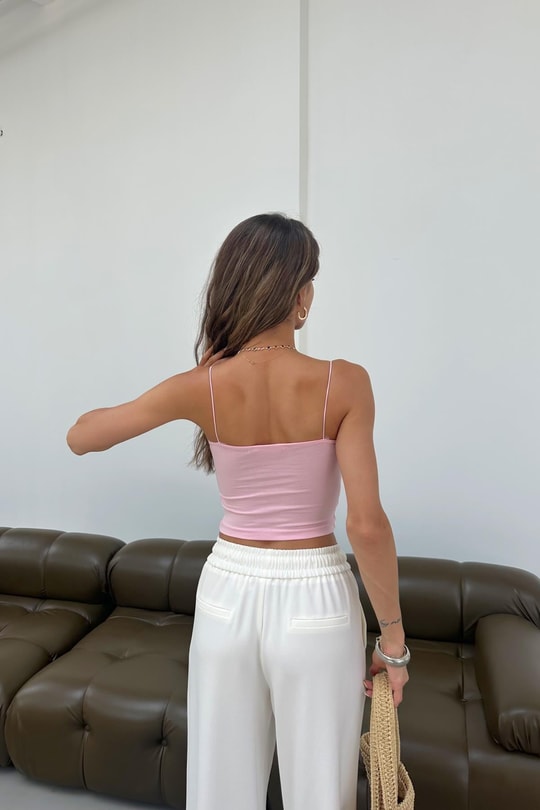 İp Askılı Crop Top Pembe