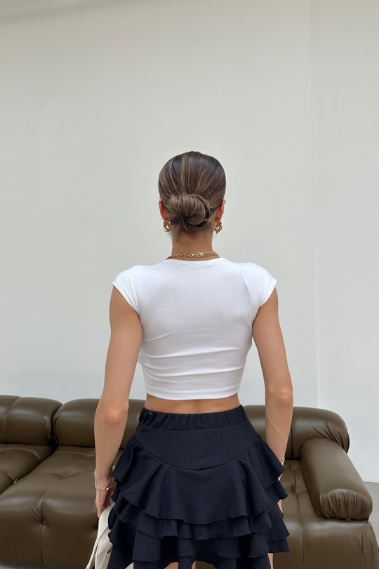 Kısa Kol Crop Top Beyaz