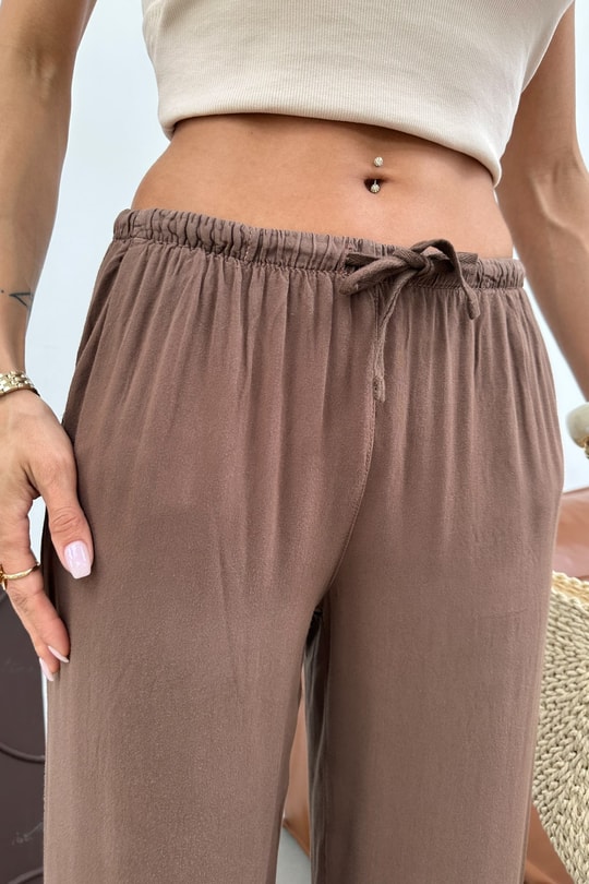 Beli Bağlamalı Viskon Pantolon Kahve Pantolon