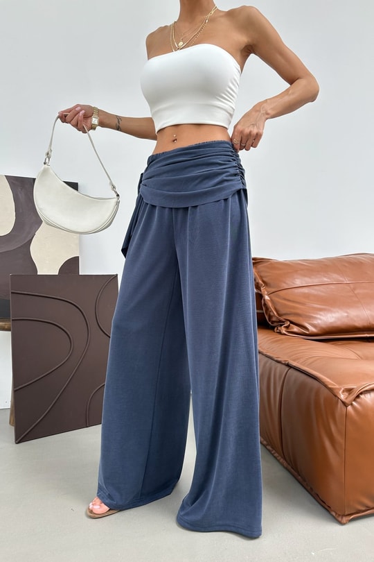 Fularlı Tensel Pantolon Lacivert Pantolon