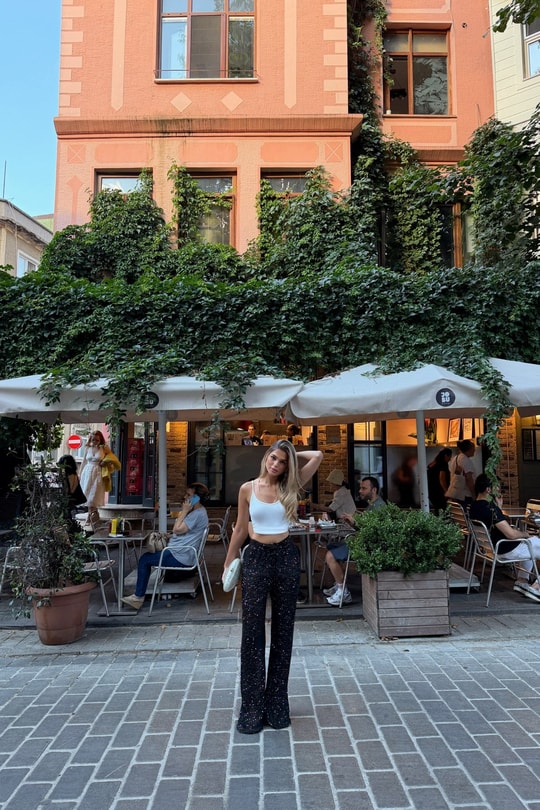 Pullu Pallazo Pantolon Siyah Pantolon