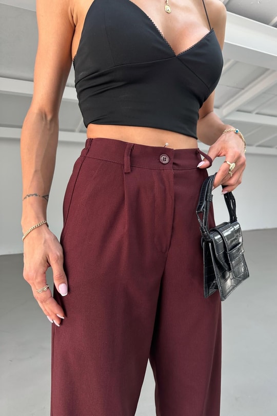 Arka Bel Lastik Palazzo Pantolon Bordo
