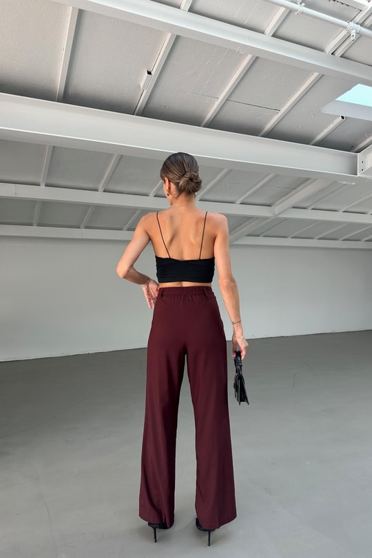 Arka Bel Lastik Palazzo Pantolon Bordo