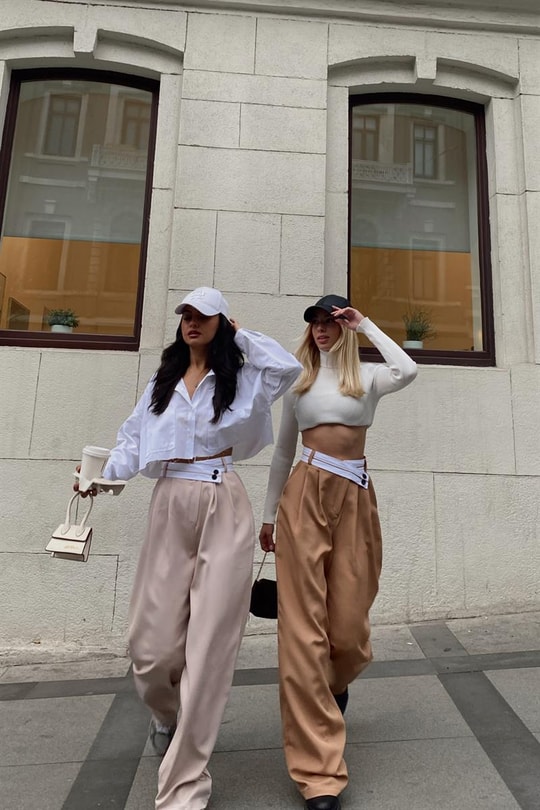 Asimetrik Ters Kemerli Pantolon Camel