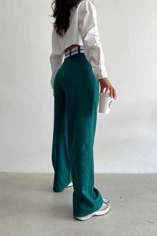 Asimetrik Ters Kemerli Pantolon Yeşil