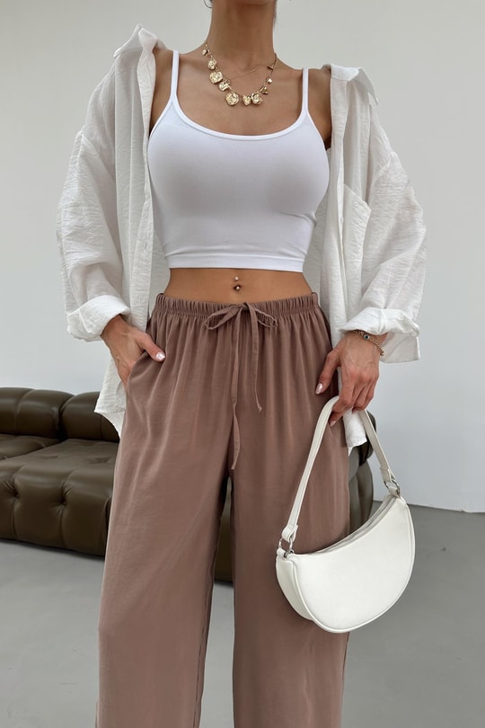 Bağcııklı Tensel Pantolon Camel